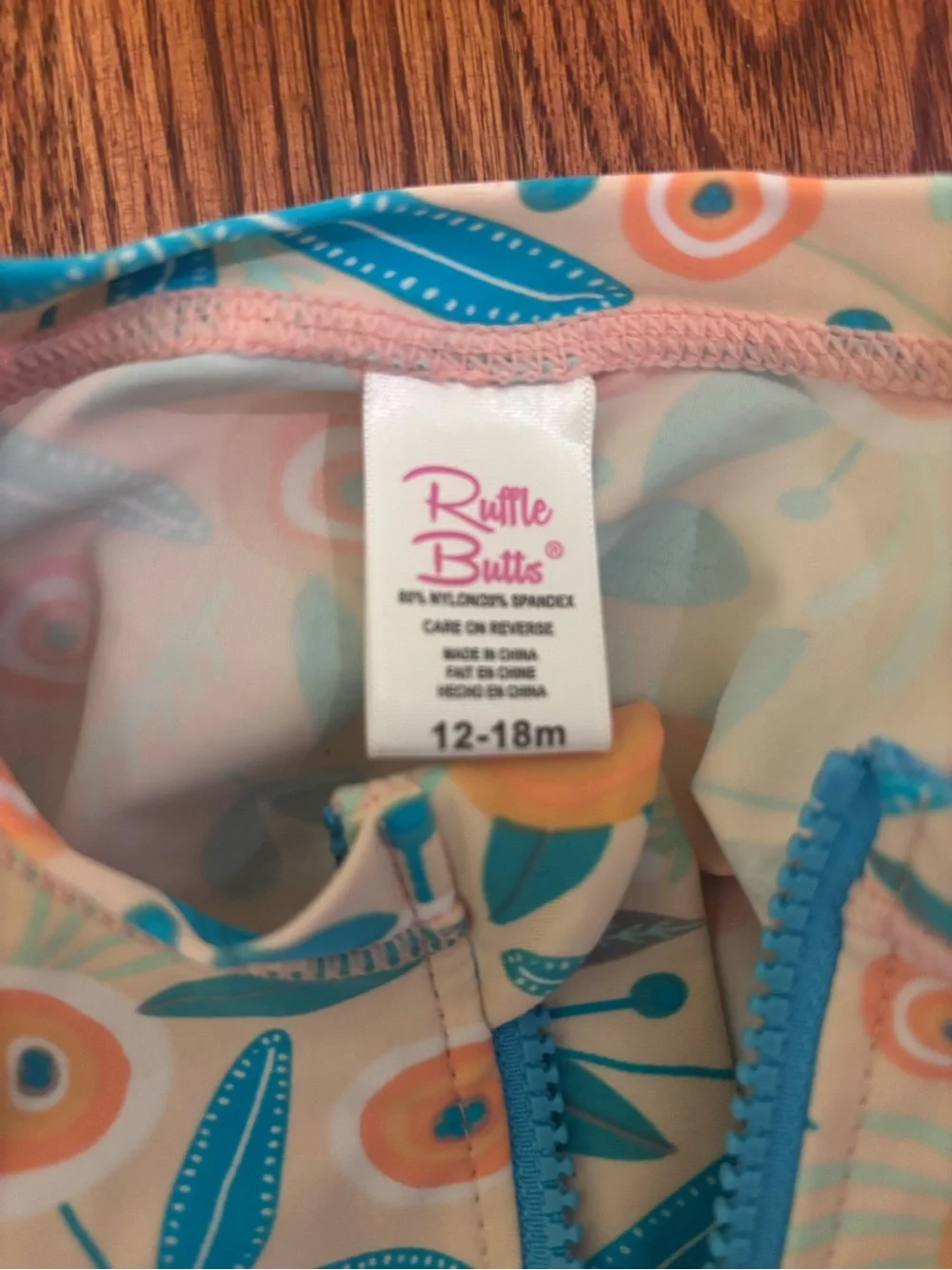 Ruffle Butts Peach & Teal Floral Long-Sleeve Rashguard Set